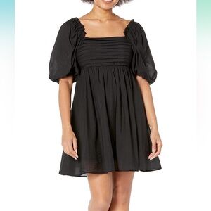 NWT black ruffle square rouched mini dress moon river size small